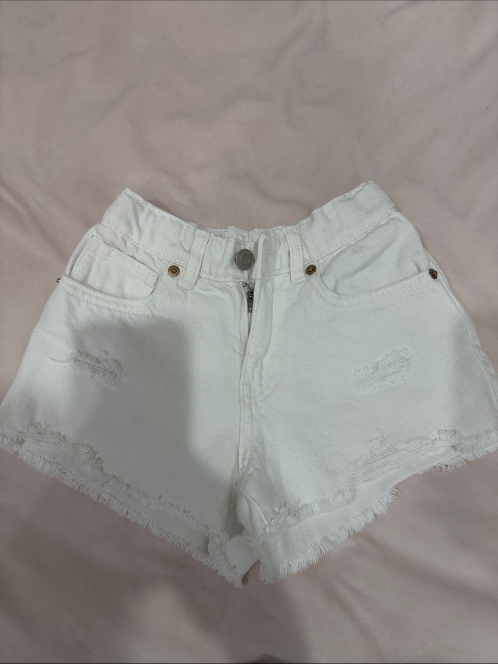 Zara girls white distressed denim shorts